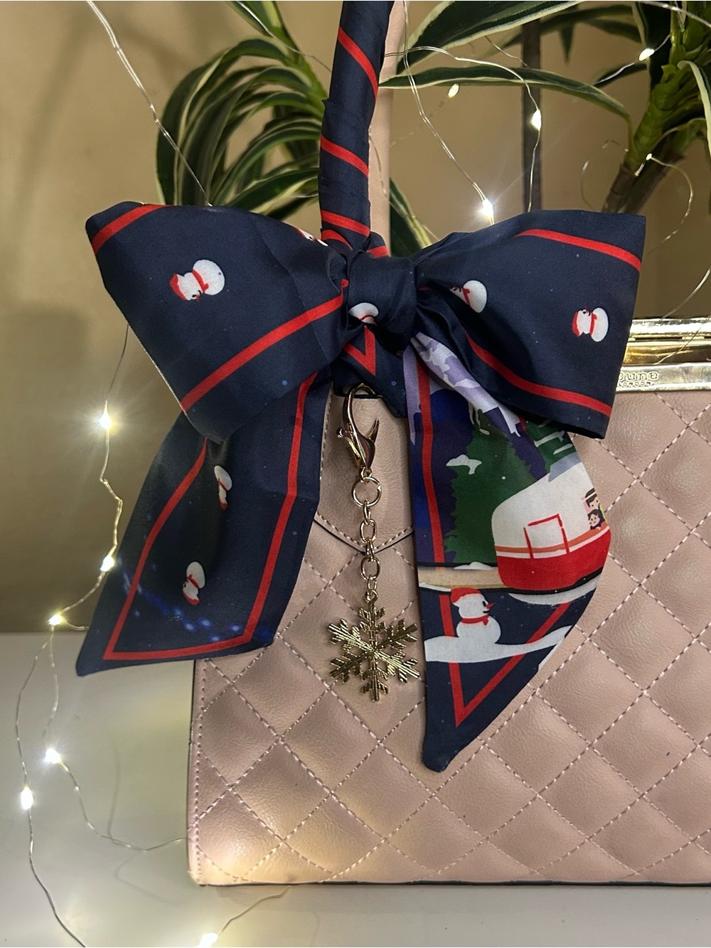 Christmas Twilly Women’s Handbag Scarf Tie. Red NavyBlue White Snowmen